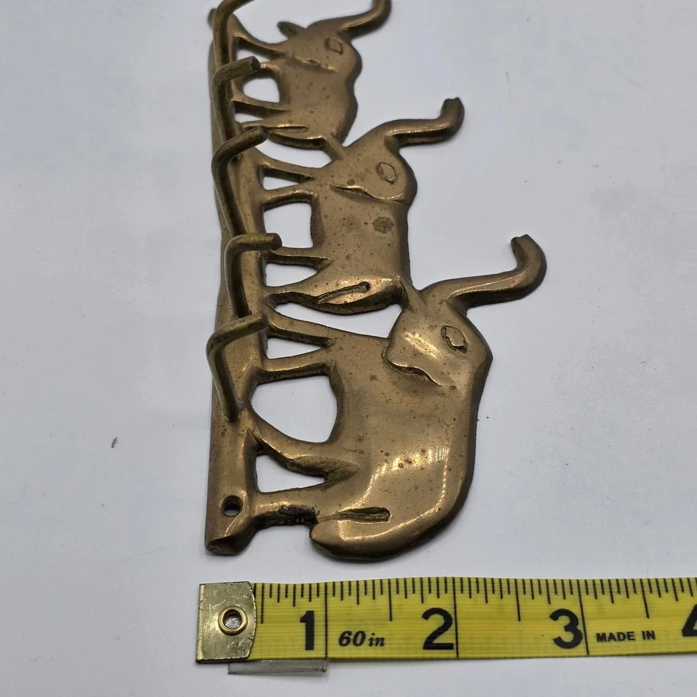 Vintage Solid Brass Elephant Trio Wall Hook Rack Key Holder Made in India Gold